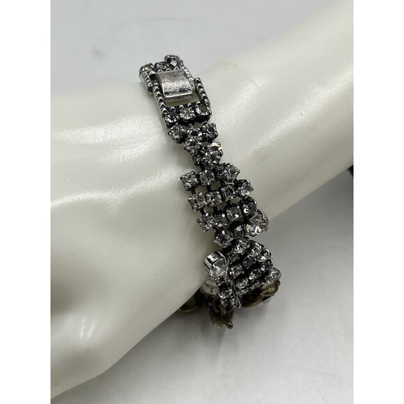 Lulu Frost J. Crew 2013 Vintage Silver Gold Tone Rhinestone Statement Bracelet - Picture 9 of 16